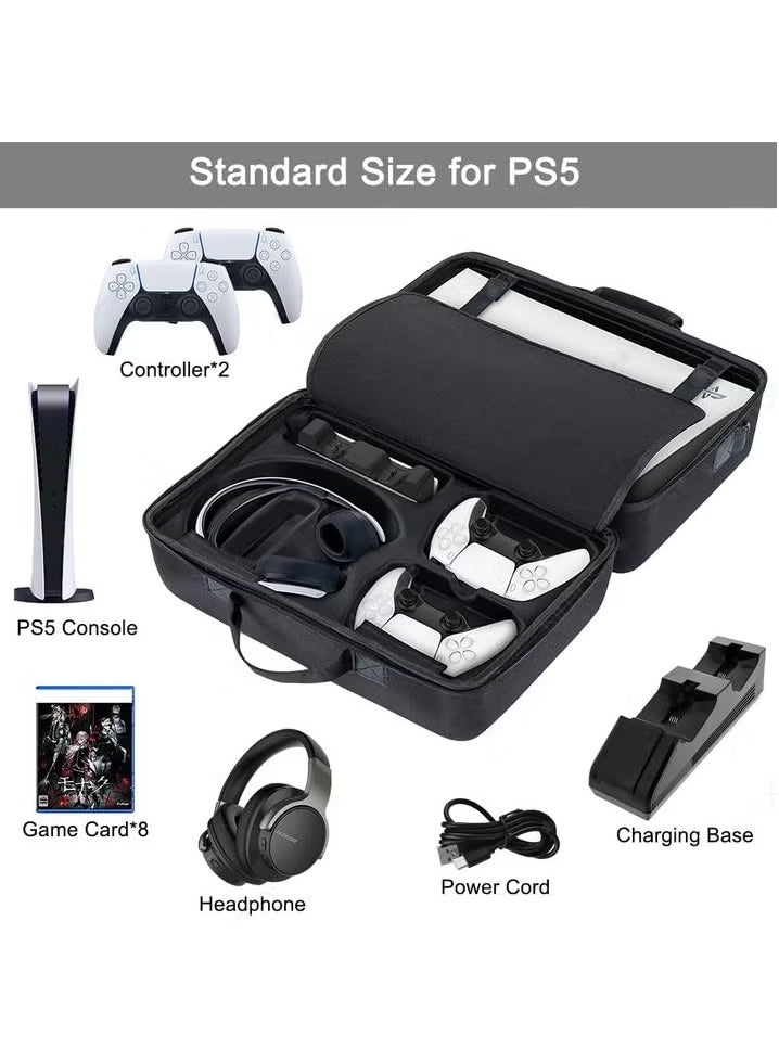حقيبة حمل PS5، حقيبة تخزين ألعاب PS5، حقيبة سفر متوافقة مع وحدة تحكم أقراص Playstation 5، محمولة عبر الجسم معلقة على حقيبة متينة، مقاومة للماء، سعة كبيرة - أسود