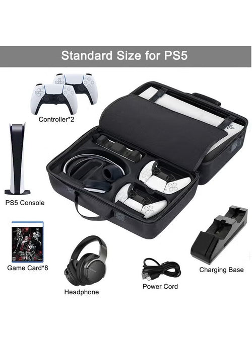 حقيبة حمل PS5، حقيبة تخزين ألعاب PS5، حقيبة سفر متوافقة مع وحدة تحكم أقراص Playstation 5، محمولة عبر الجسم معلقة على حقيبة متينة، مقاومة للماء، سعة كبيرة - أسود